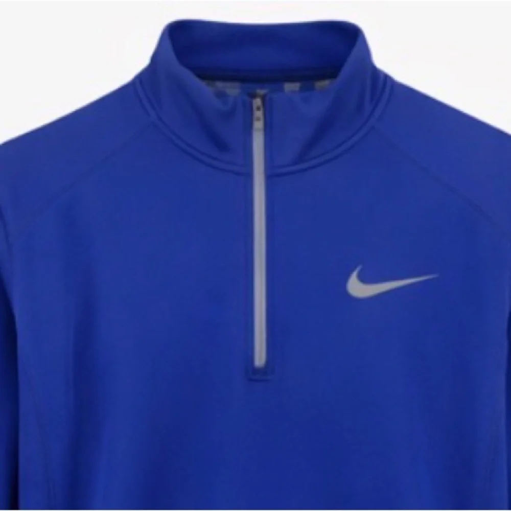 Nike Therma Fit Blue and Gray Mock Neck Colorblock Swoosh 1/4 Zip Fleece